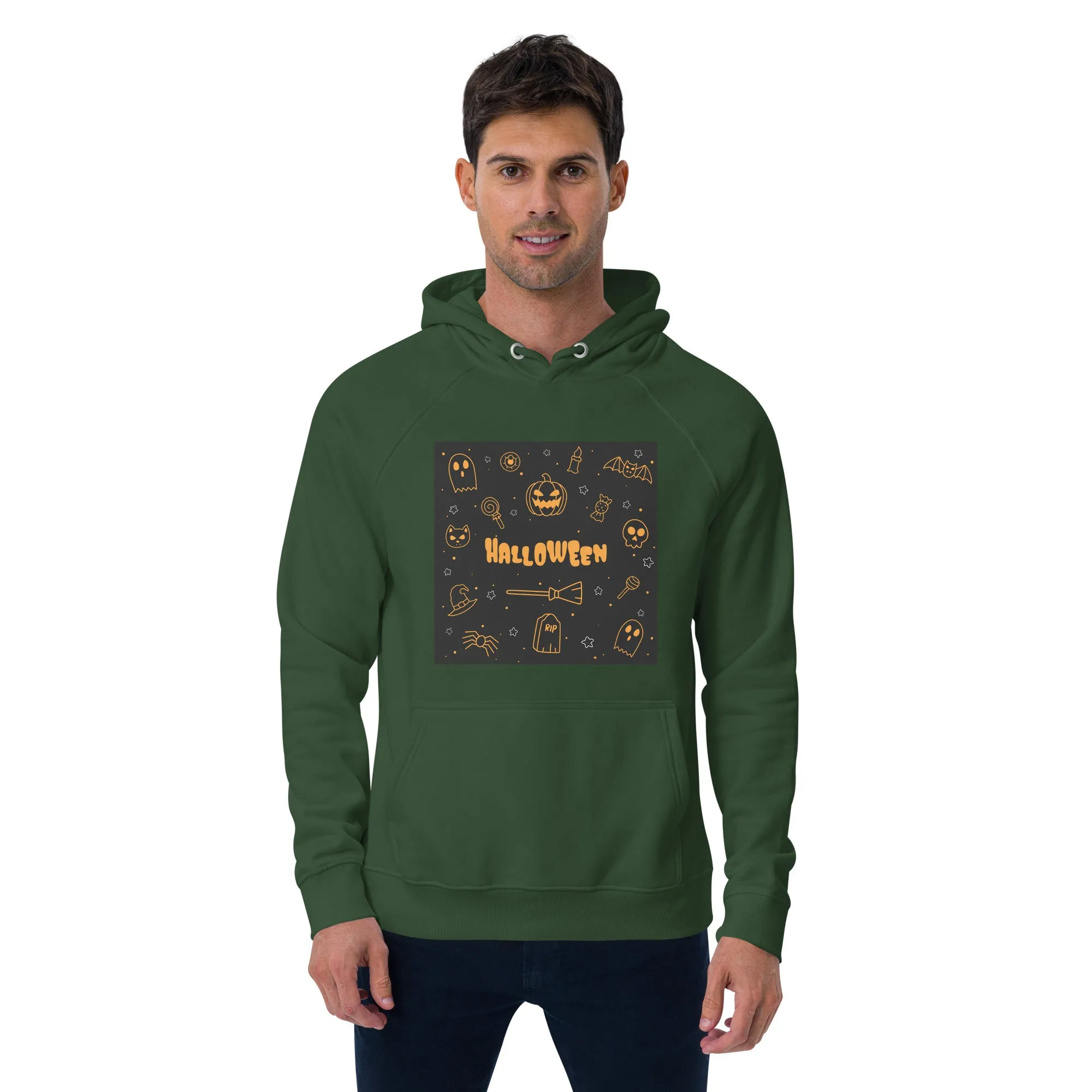 Multiple Halloween Graphic Men Eco Raglan Hoodie