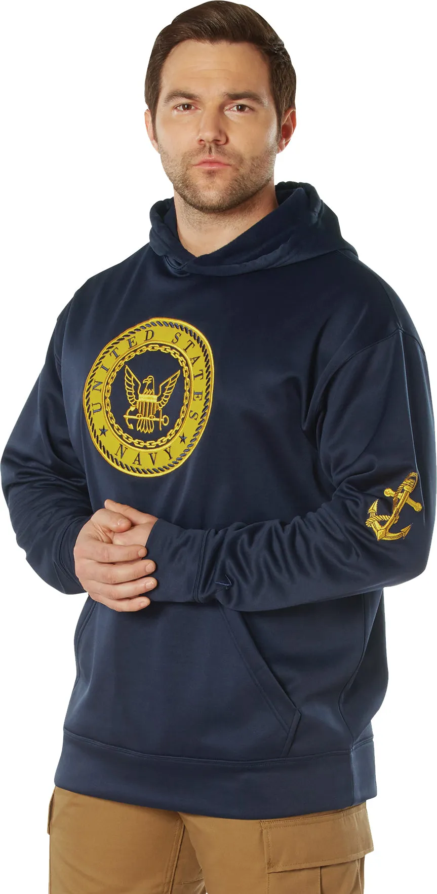 Navy Emblem Pullover Hooded Sweatshirt