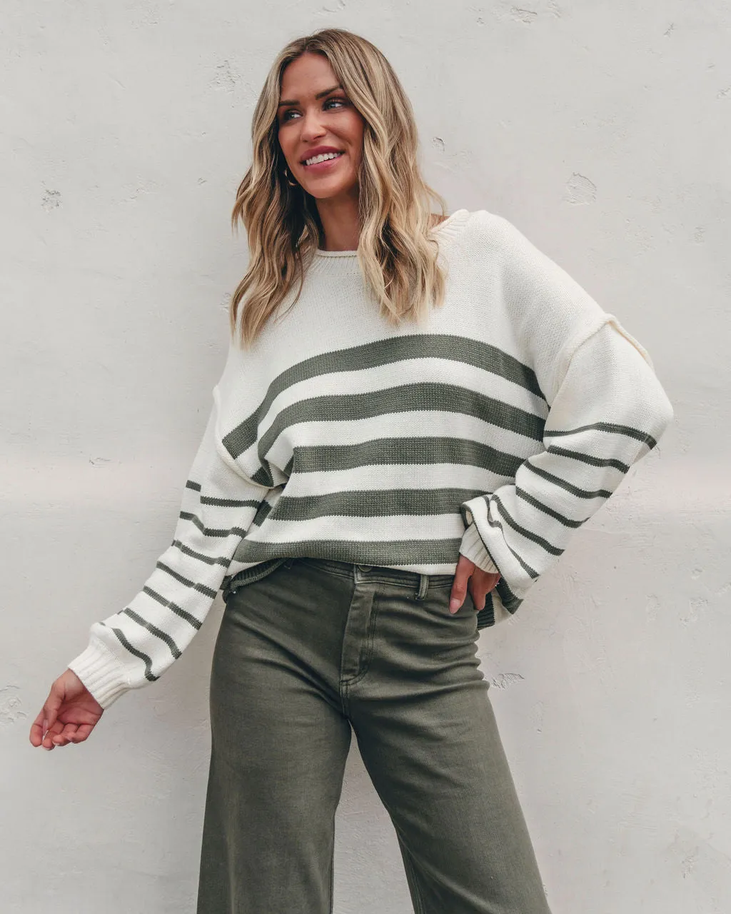 Olive and Cream Striped Pullover Sweater - FINAL SALE