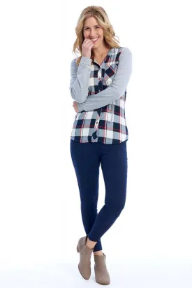 Passport Comfy Plaid Shirt with Hood in Red/Blue