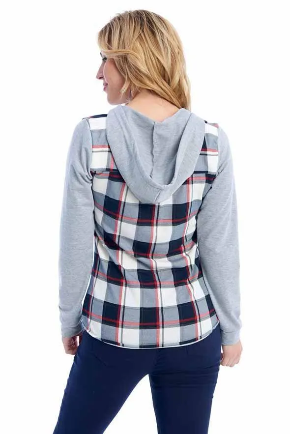 Passport Comfy Plaid Shirt with Hood in Red/Blue