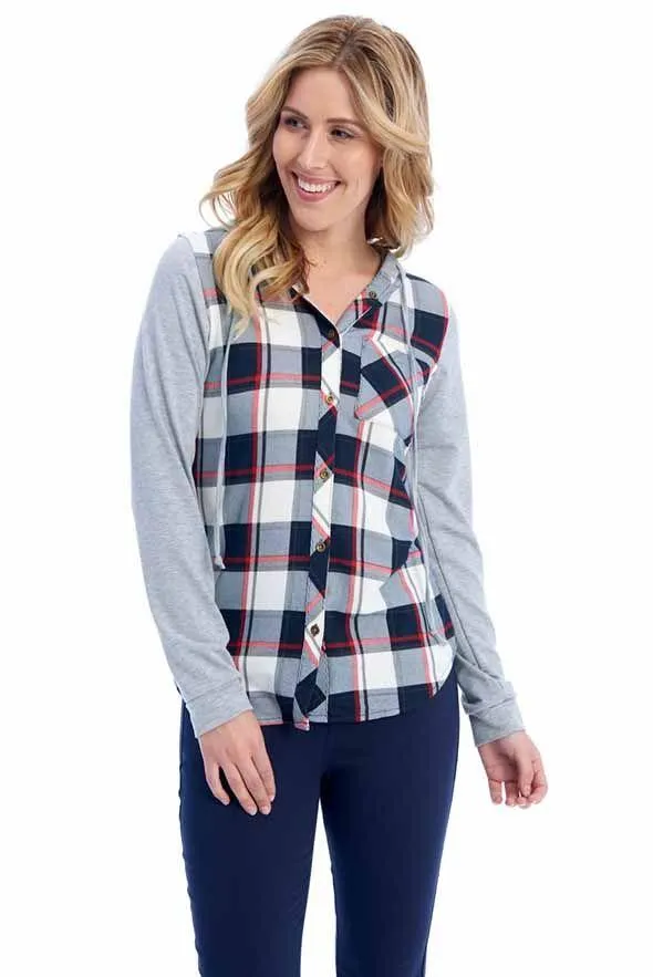 Passport Comfy Plaid Shirt with Hood in Red/Blue