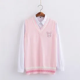 Pink Sweater Vest With Embroidered Bunny