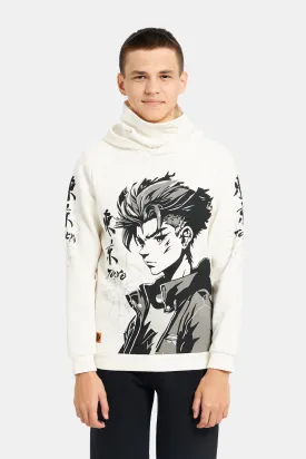 Senior Boys White Ninja Print Hooded Sweatshirt