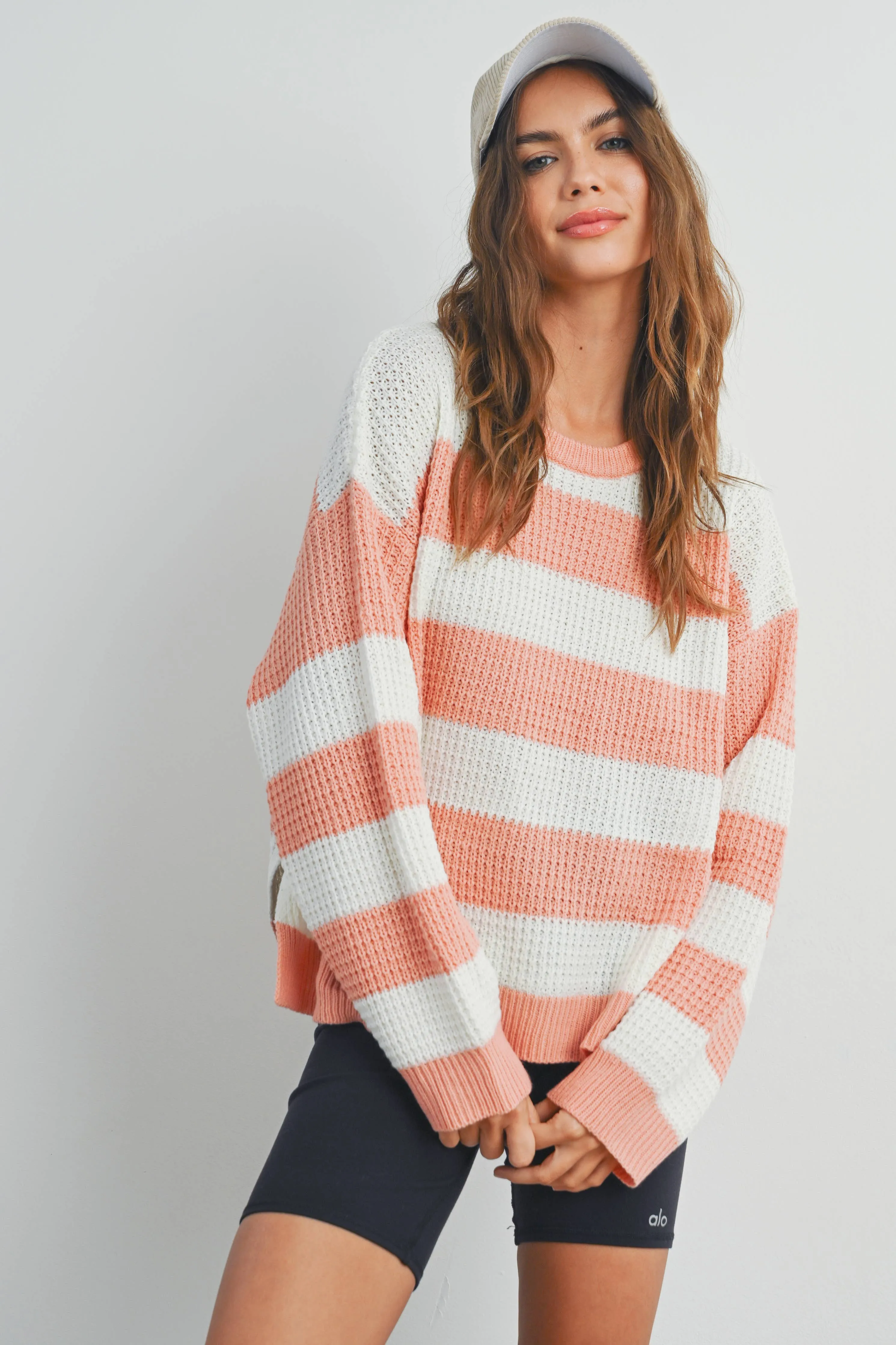 STRIPED ROUND NECK LONG SLEEVE SWEATER