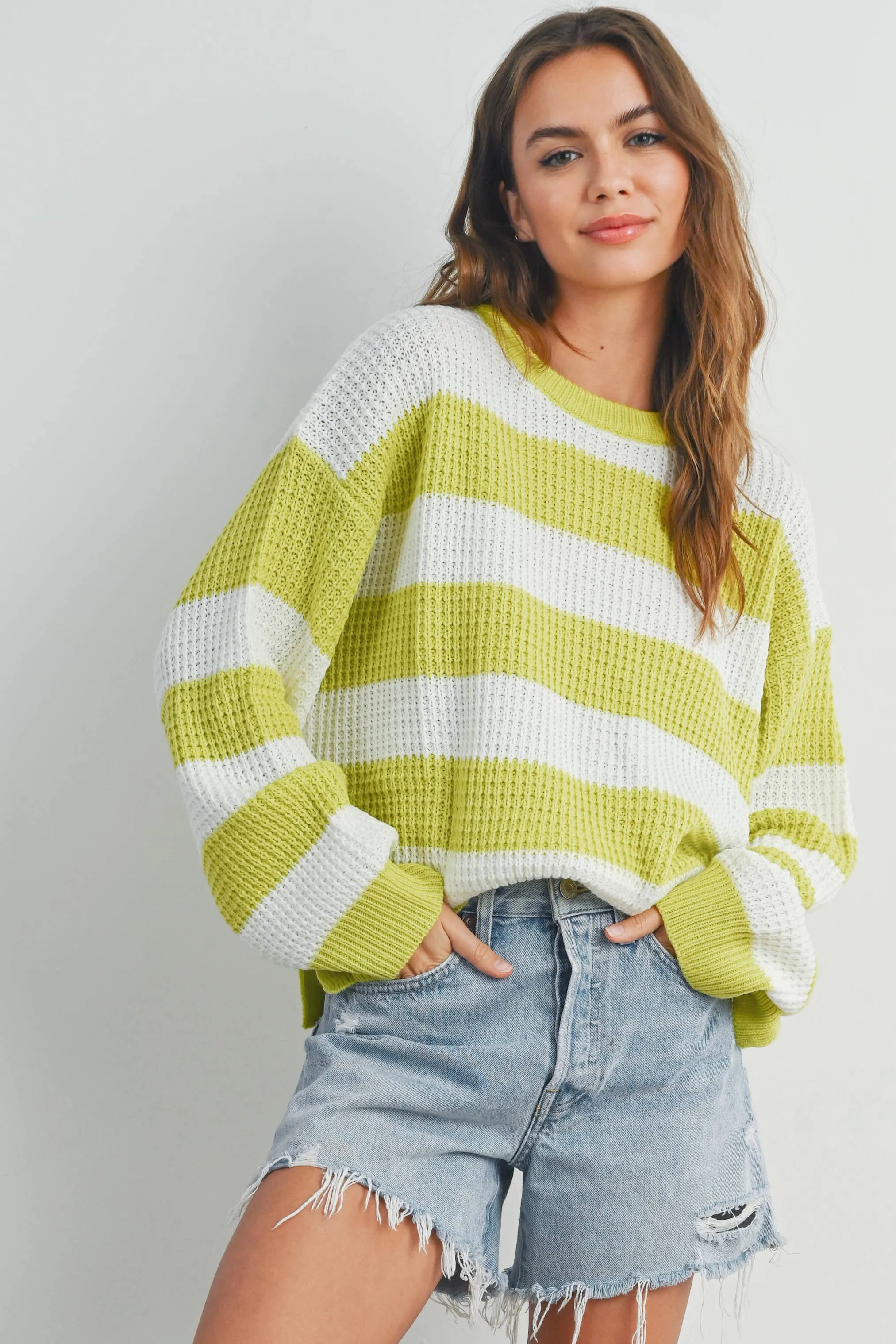 STRIPED ROUND NECK LONG SLEEVE SWEATER