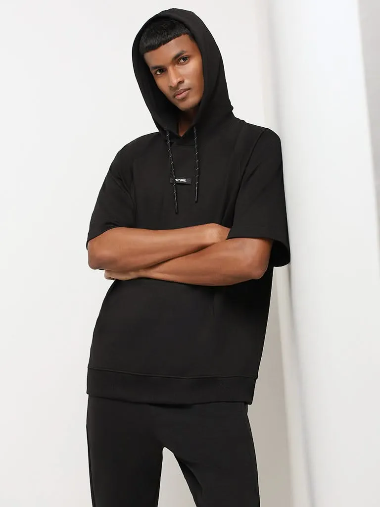 Studiofit Black Cotton Relaxed Fit Hoodie