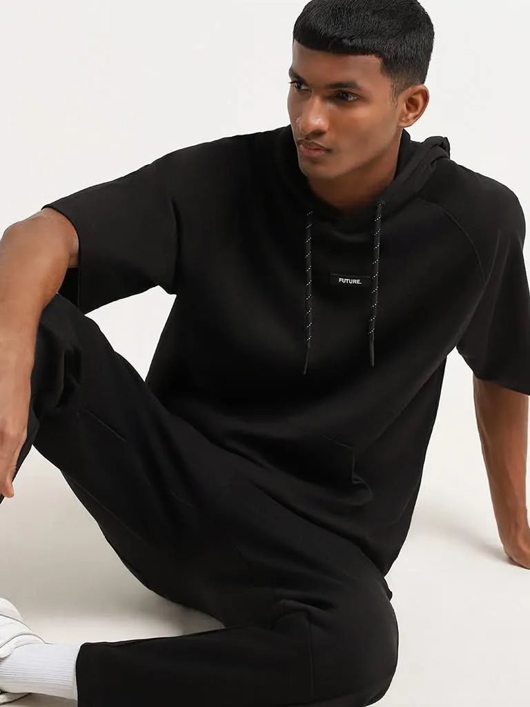 Studiofit Black Cotton Relaxed Fit Hoodie