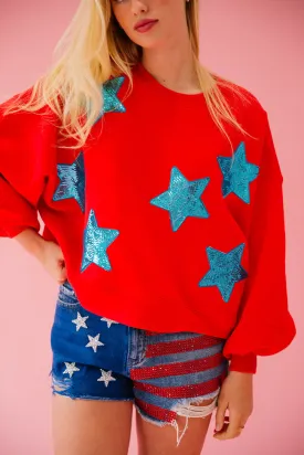 USA SEQUIN STARS RED PULLOVER