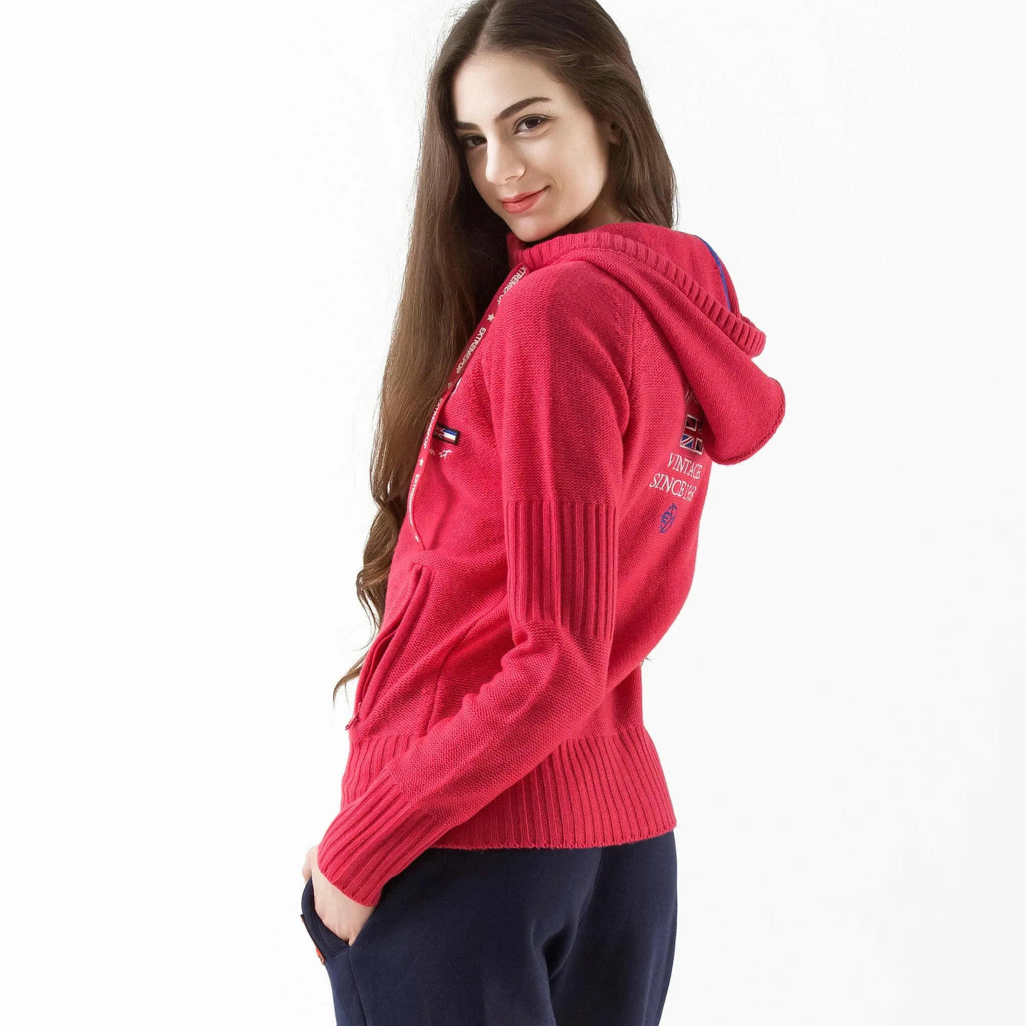 Women's Woolen Chunky Raglan Knitwear Zip-Up Hoodie