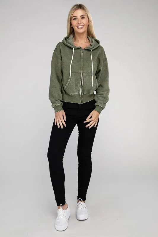 Zenana Ignite The Night Acid Wash Cropped Hoodie