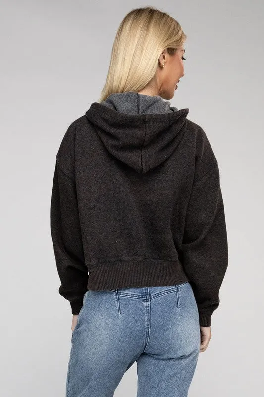 Zenana Ignite The Night Acid Wash Cropped Hoodie